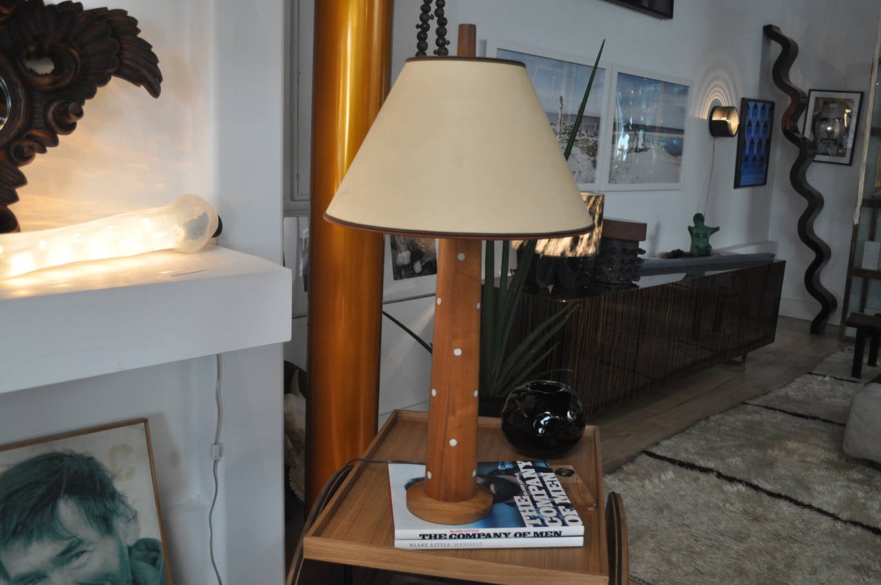 Beautiful mid century modern teak wood with ceramic inlay Danish lamp.