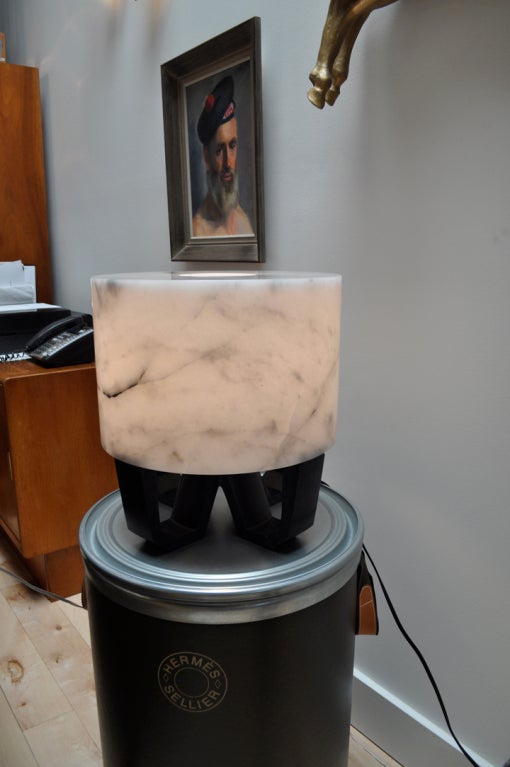 Extraordinary White Shade and Black Marble Base Lamp. Signed by the Artist.  Entire piece is made of solid marble.