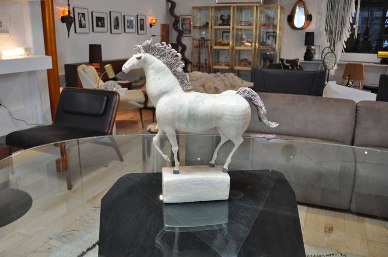 Mid Century Ceramic Horse Sculpture In Excellent Condition In Los Angeles, CA