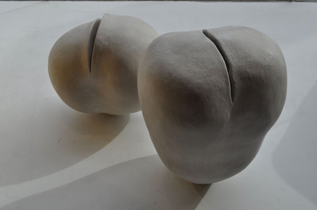 Extraordinary clay vessels by JoAnn Patterson.  Small $2400 Large 2800.  Signed by the artist.  Smaller Vessel Dimensions: 12