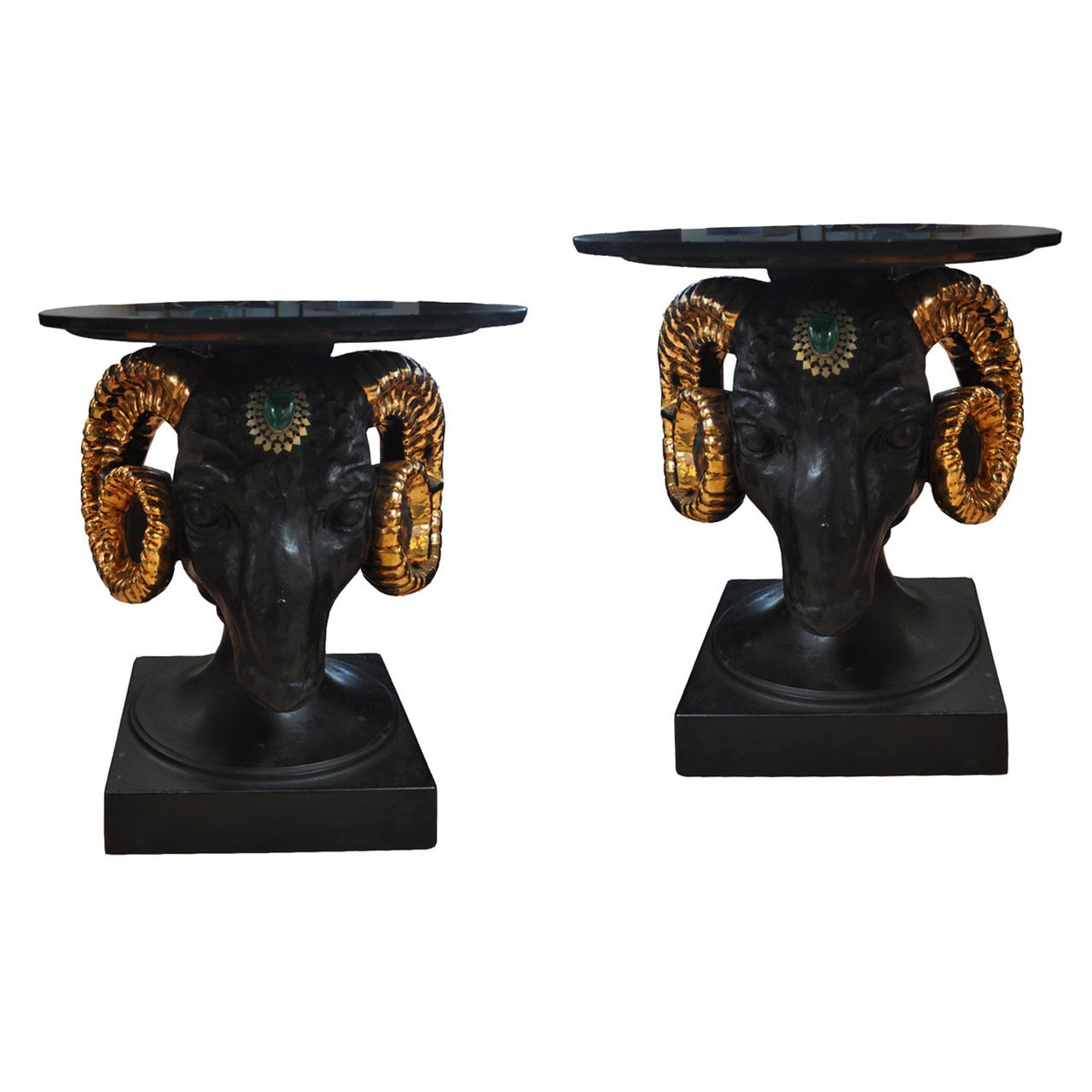 Pair of Neoclassical Style Ram Head Side Tables