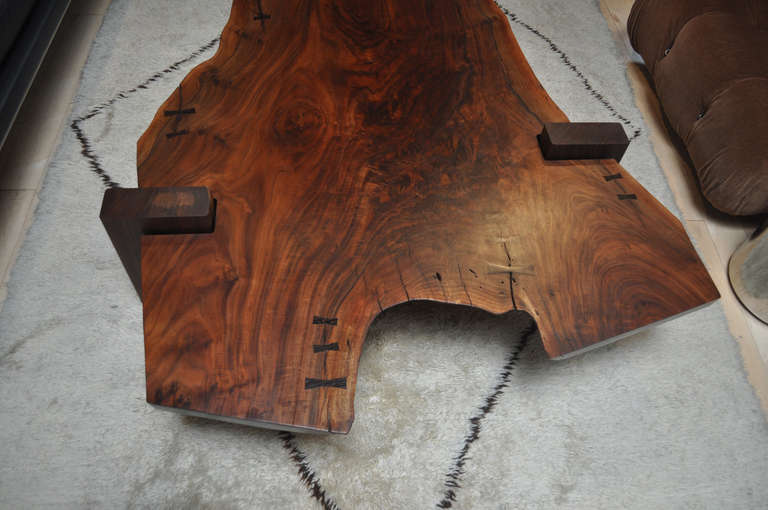 Contemporary Large Scale Walnut Slab Coffee Table by Richard Patterson
