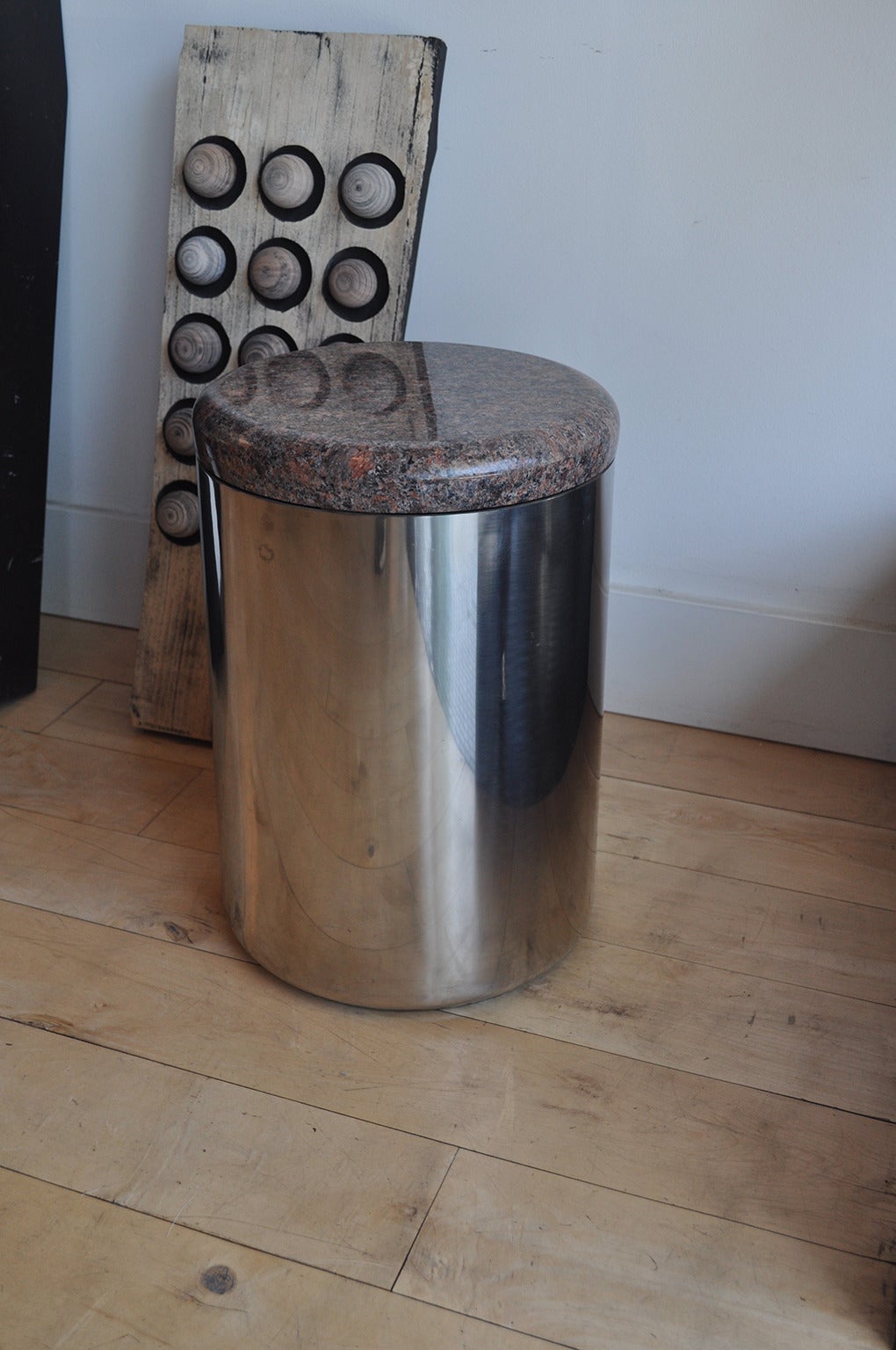 Modern Vintage Granite and Stainless Steel Stool