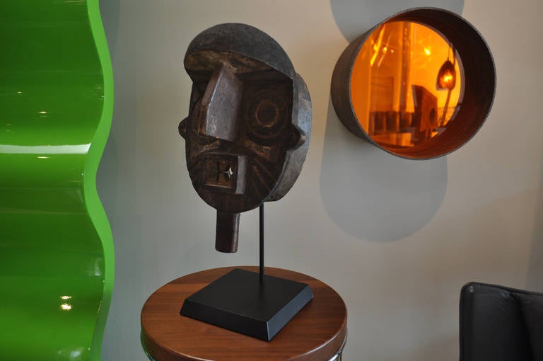 Exquisitely modern primitive Bwa Tribe Mask from Burkina Faso mounted on a pedestal.  The beautifully sculpted features in simplistic geometric shapes and volumes and characteristic of this tribe.