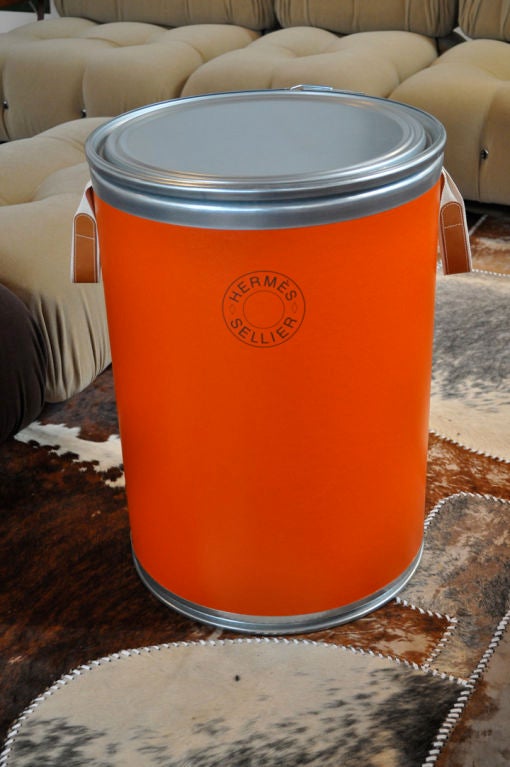 Very chic Hermes Saddle Bin, in the iconic Hermes Orange,  can be appropriated into an end/side table or storage bin. Hunter green bin also available.