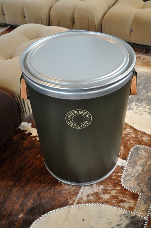 Very chic Hermes Saddle Bin, in the iconic Hermes Hunter Green, can be appropriated into an end/side table or storage bin. Hermes Orange bin also available.