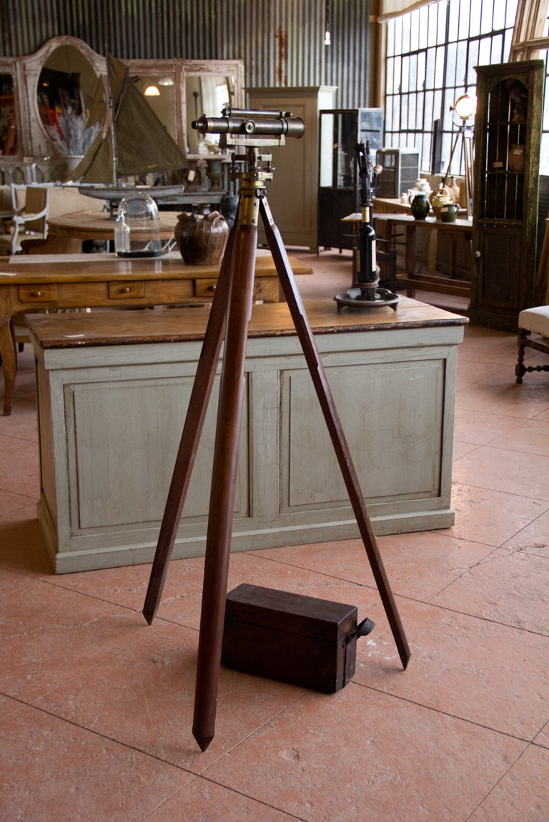 W.F. Stanley & Co of Holborn, London manufactured some of the world's best surveying equipment. This theodolite with its patent number 11336, is on a tripod base and is a beautiful example of Stanley's work.  The original wooden box has brass clasps