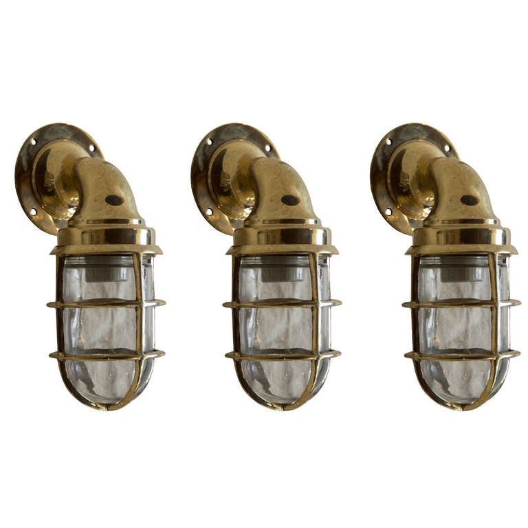 Set of 3 Large English Brass Nautical Ship s Lights at 1stdibs