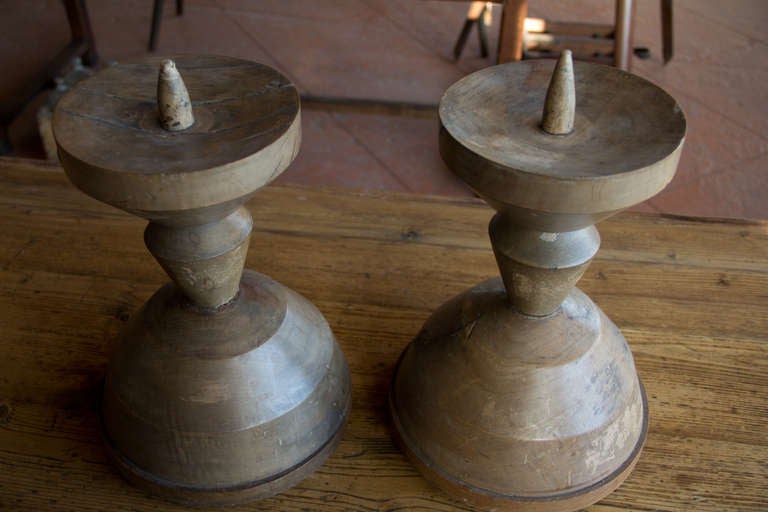 Belgian Pair Of Mid Century Modern Wooden Candlestands