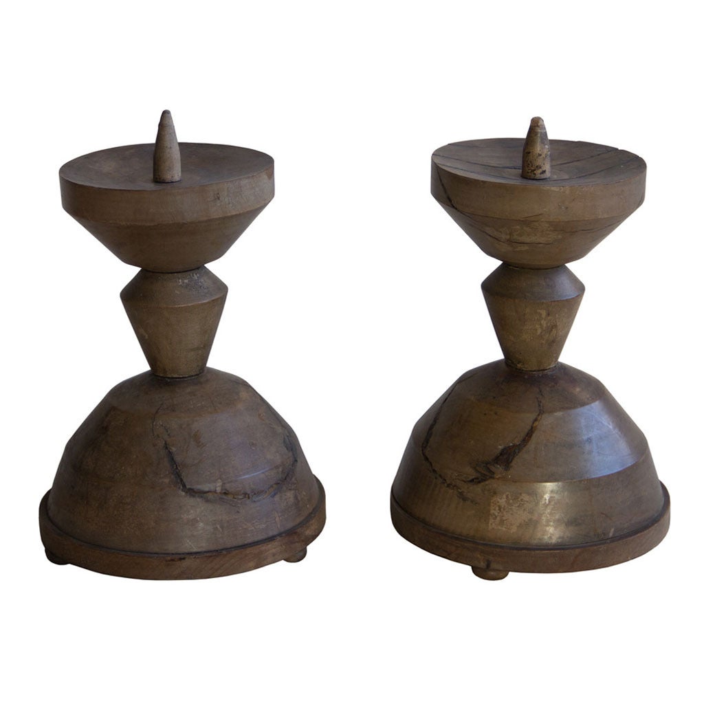 Pair Of Mid Century Modern Wooden Candlestands