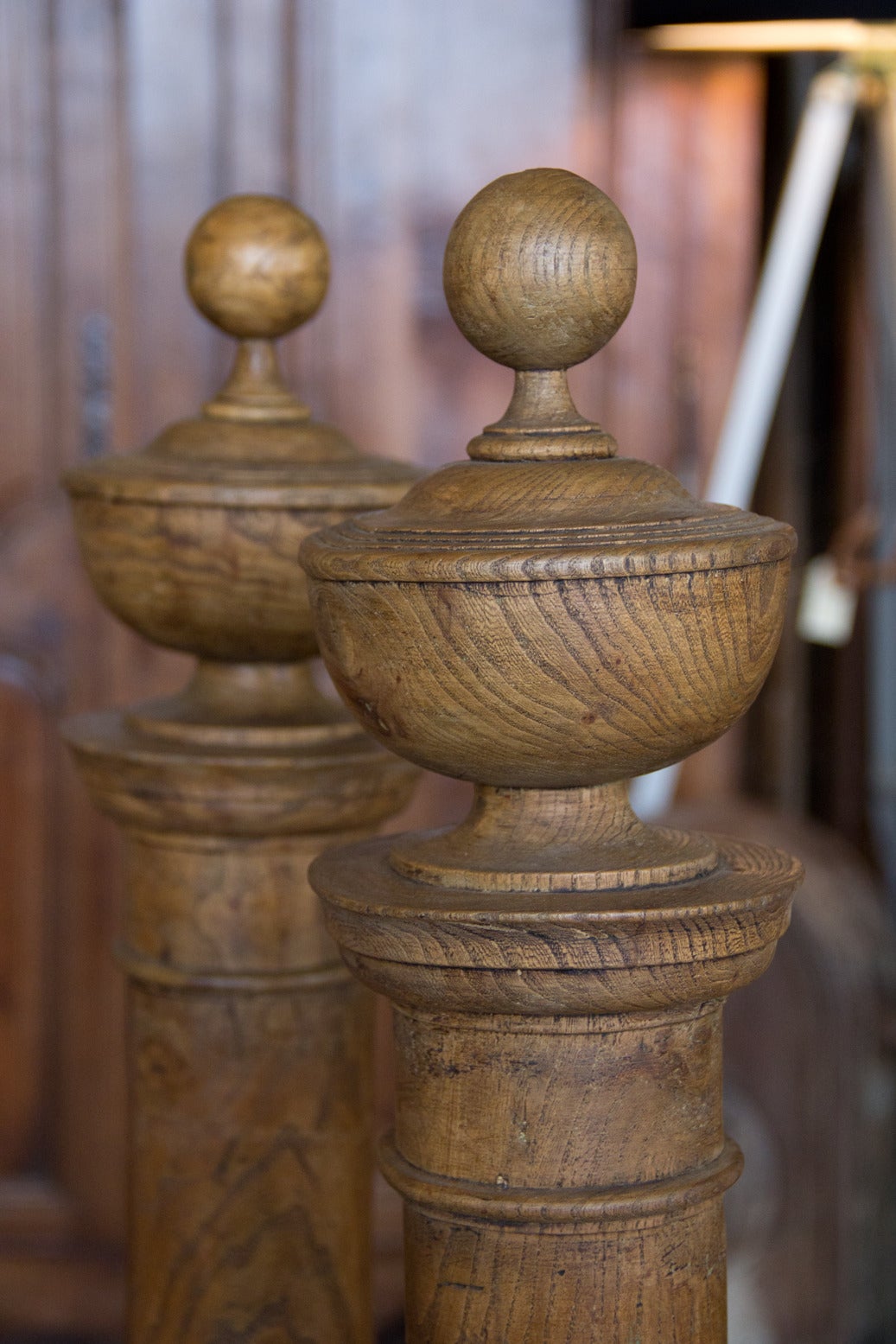 Wood Pair of Antique Belgian Turned Posts