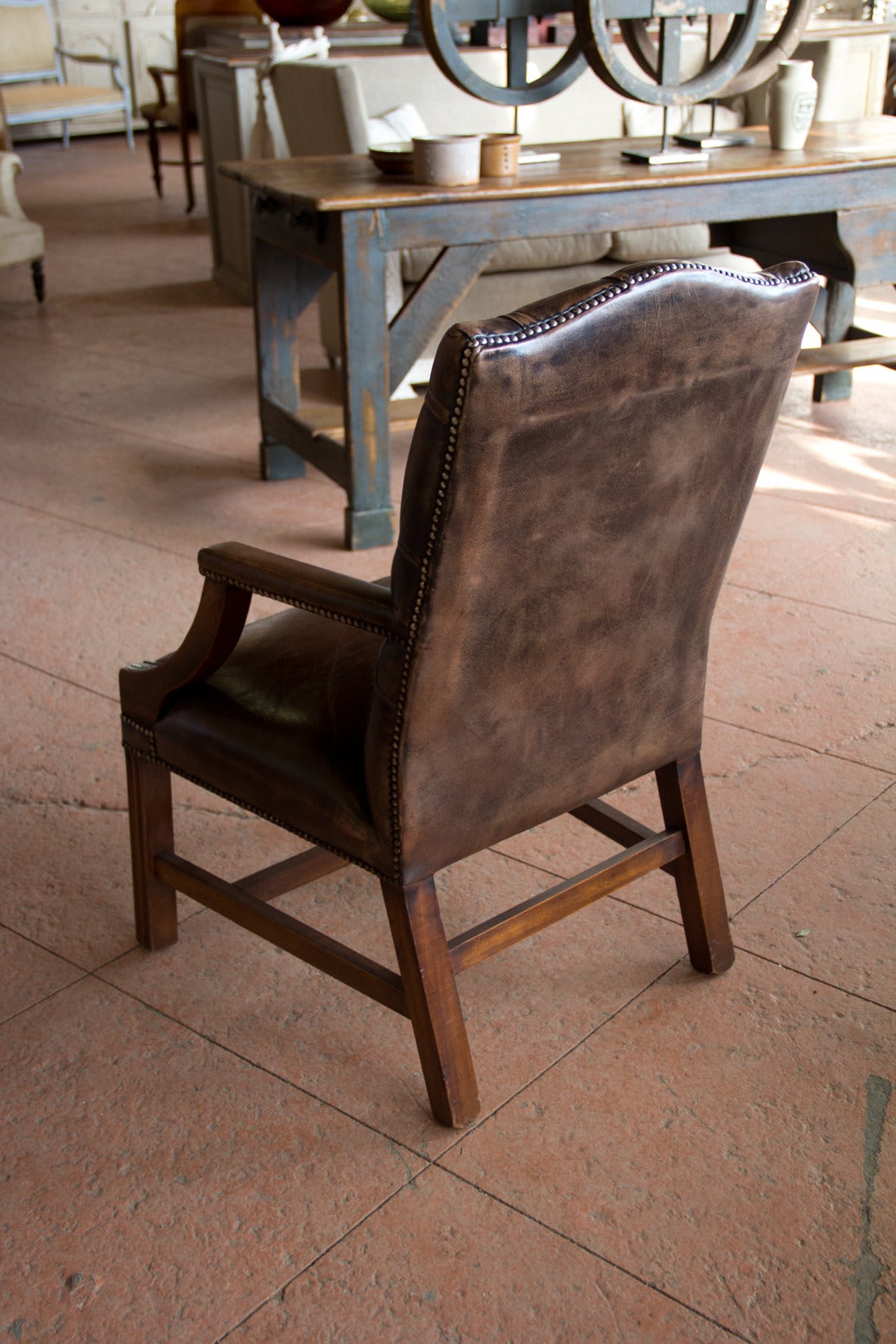 English Vintage Leather Gainsborough Chair 4