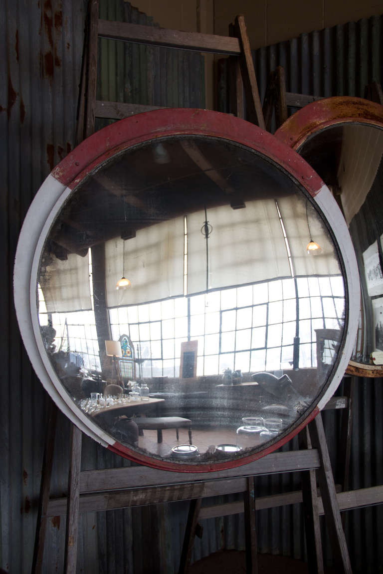 Industrial Large Vintage Convex Mirror