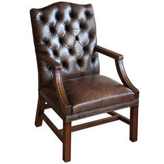 English Vintage Leather Gainsborough Chair