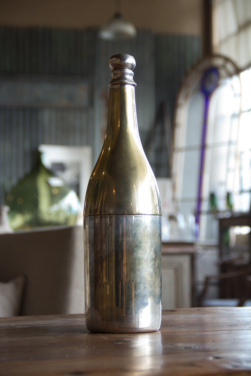 Substantial vintage silver plated champagne holder engraved Charles Heidsieck aka Champagne Charlie, France.