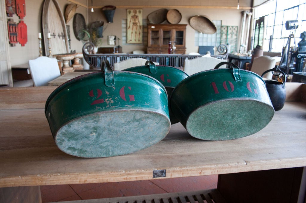 20th Century Set of 3 Vintage French Tole Grape Picker's Trugs