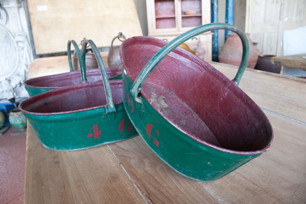 Set of 3 Vintage French Tole Grape Picker's Trugs 4