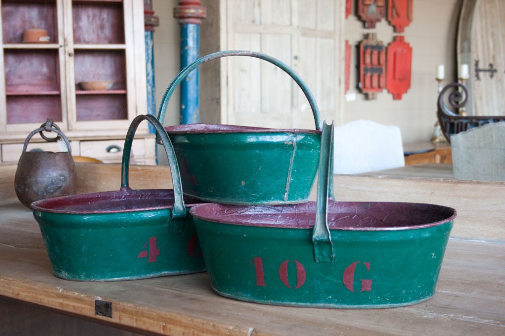 Set of 3 Vintage French Tole Grape Picker's Trugs 5