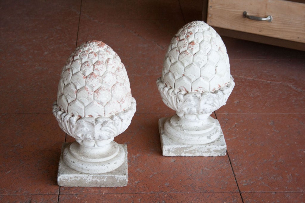 Pair of lovely vintage composite pineapple gatepost finials from England.  The pineapple symbolizes welcome and hospitality.