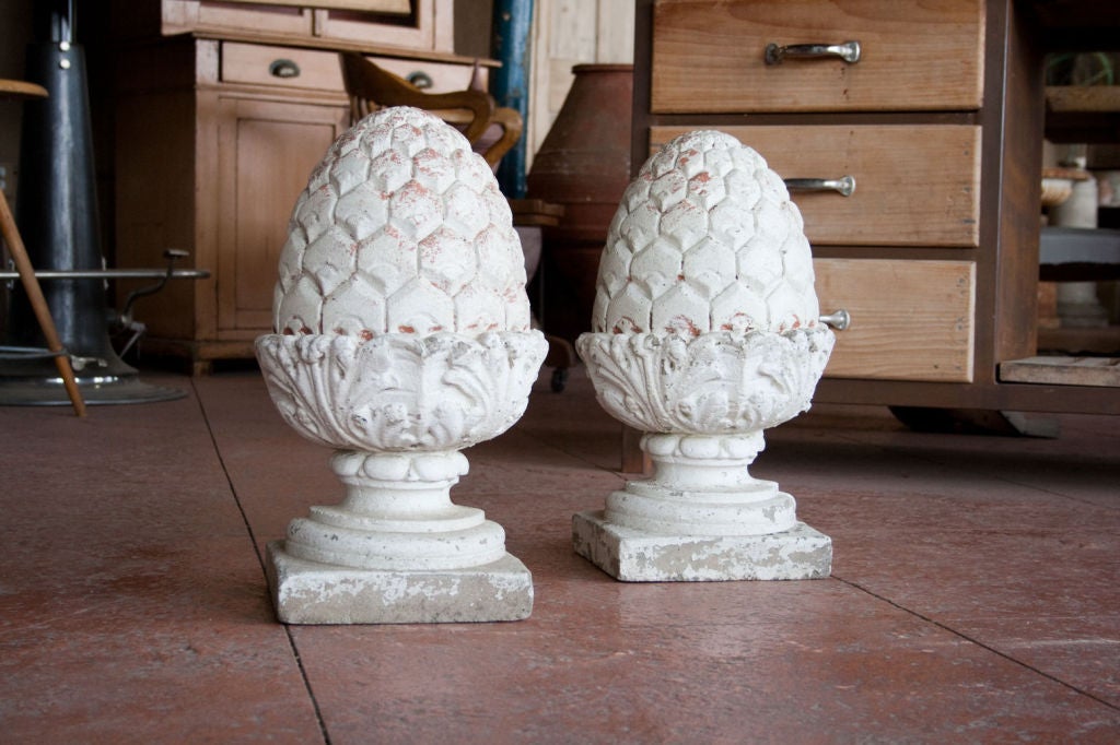 British Pair of Vintage Composite Pineapple Finials