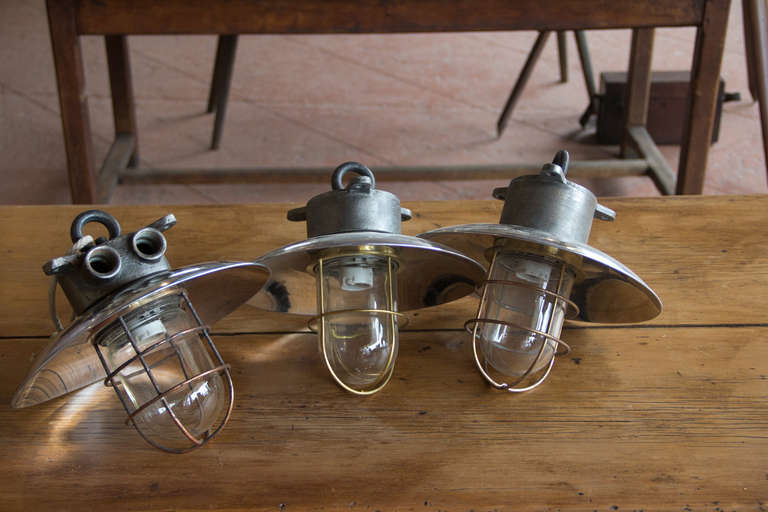 Set of 3 English Vintage Industrial Nautical Lights