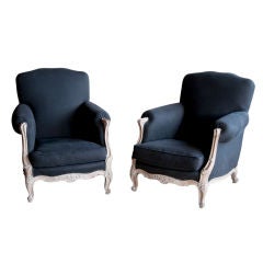 Pair Antique French Reupholstered Bergère Chairs