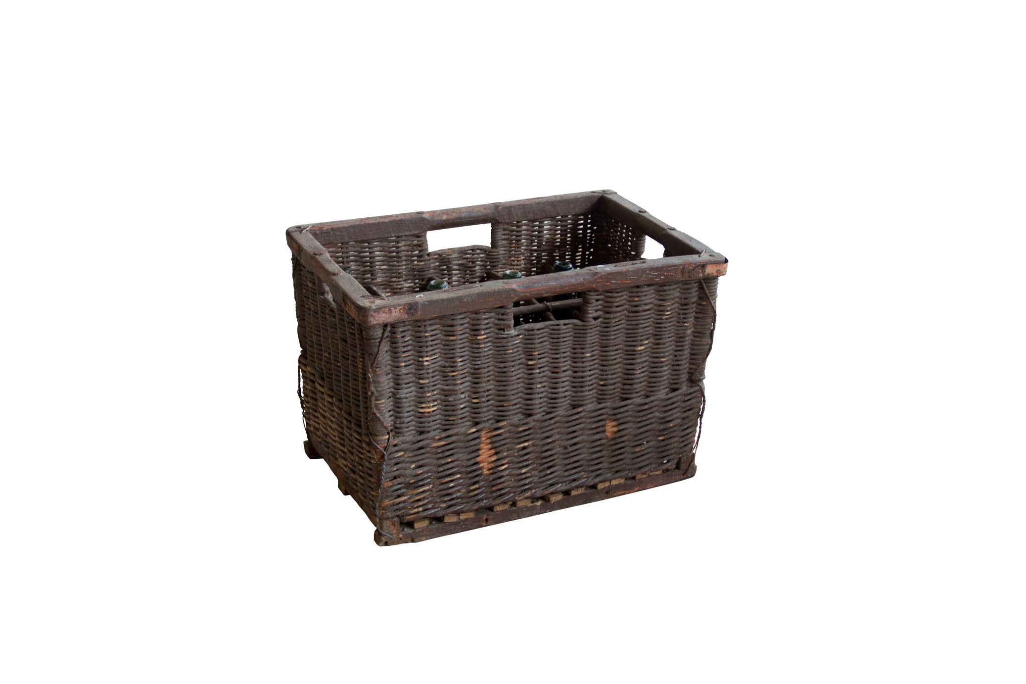Antique French Wicker & Oak Champagne Basket