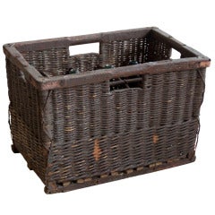 Antique French Wicker & Oak Champagne Basket