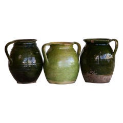 Set of 3 Antique Glazed Pots