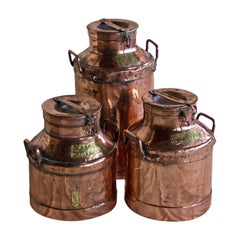 Set of 3 Used Copper & Brass Dairy Churns from Argentina