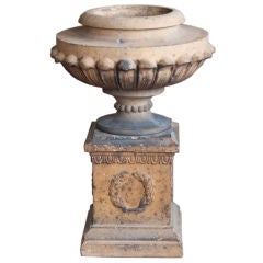 Rare 19th Century Terracotta Gadrooned Urn on Pedestal