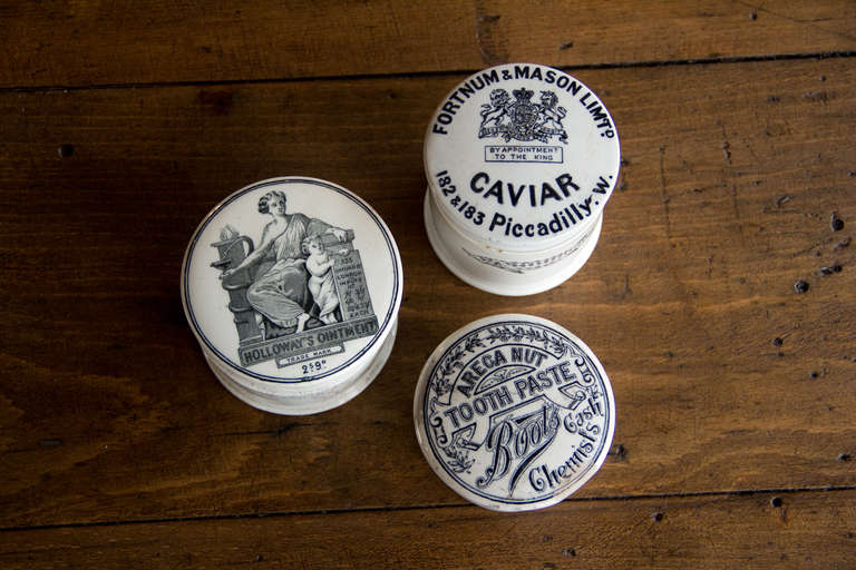 British Set of 3 Antique Advertising Pots
