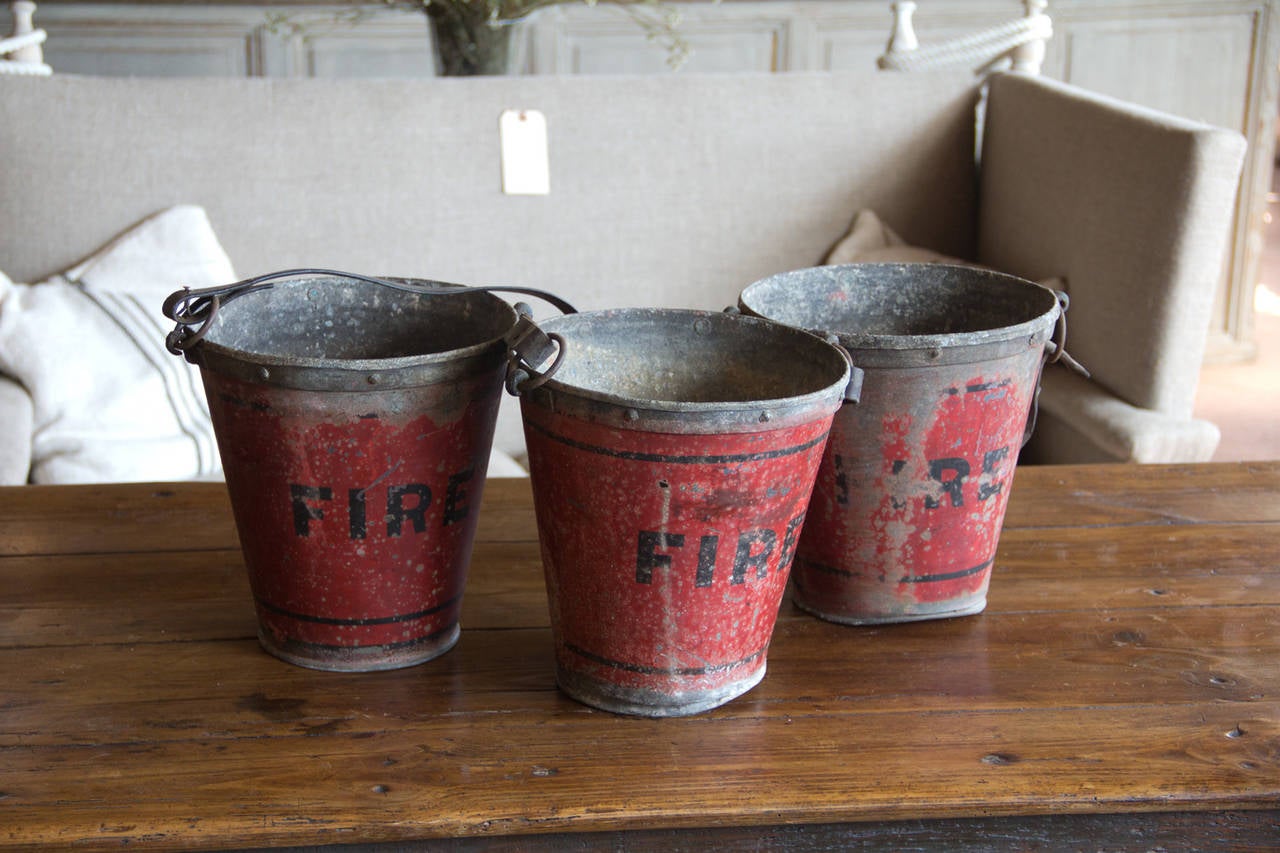 Metal Set of Two Antique English Fire Buckets