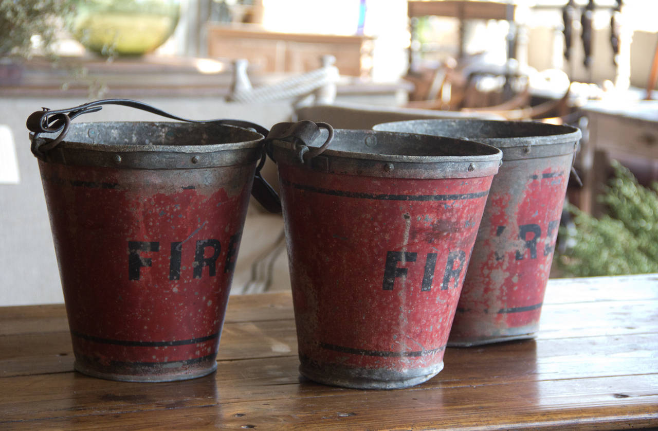 20th Century Set of Two Antique English Fire Buckets