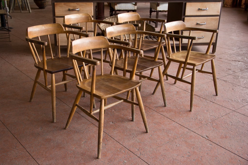 Fantastic set of *4* English school hardwood captains' chairs.