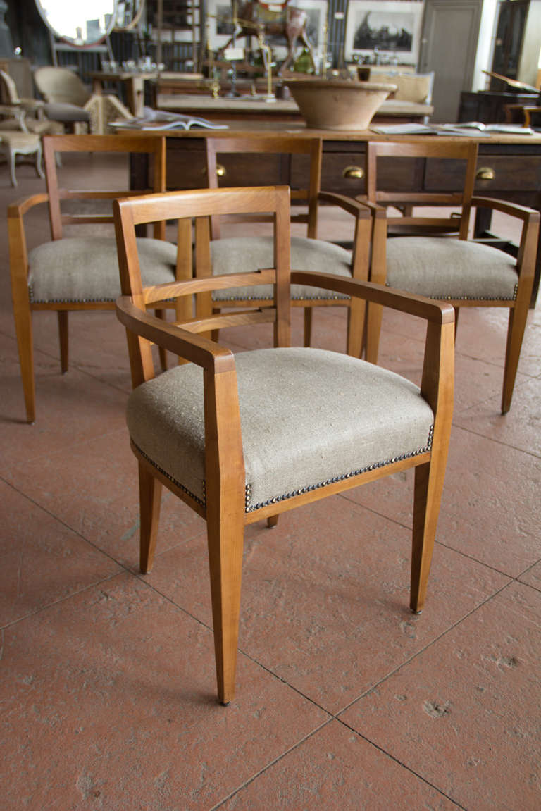 Set of four Art Deco dining room chairs recovered in French 