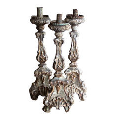Antique Set of Three 18th Century Italian Candlesticks