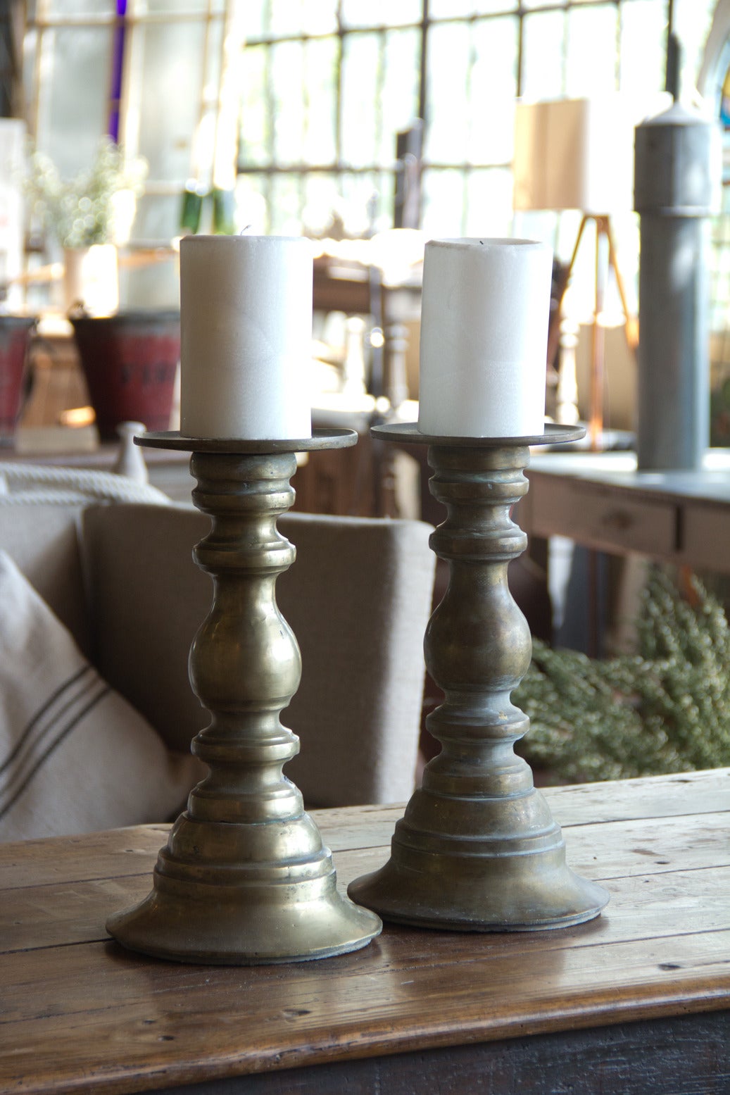 Pair of very heavy beautiful 19th century solid brass chapel pricket candlesticks from France.
