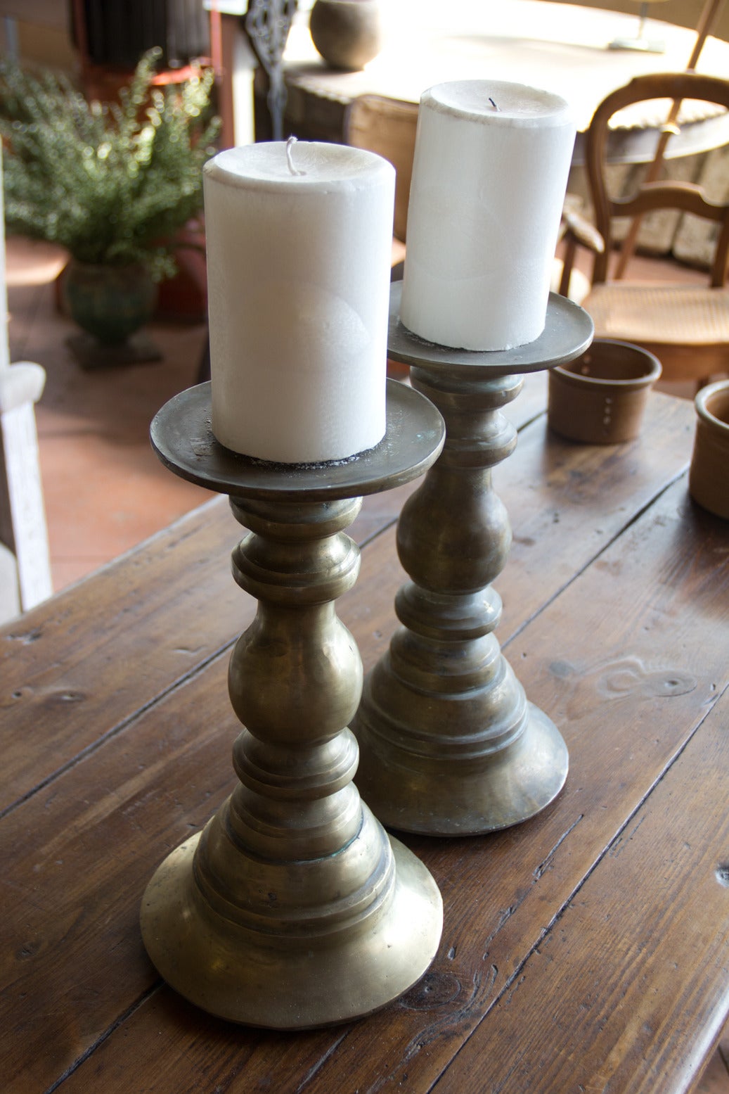 French Pair of Brass Antique Candlesticks