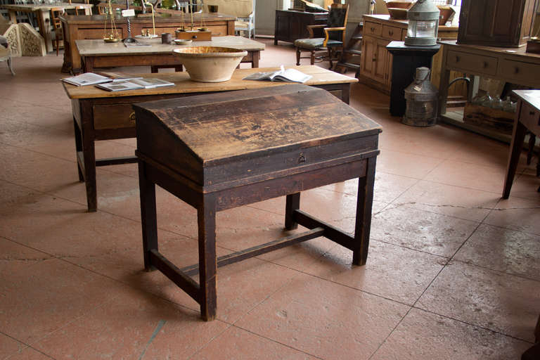 Antique French slope topped desk with pigeon hole compartments and a great patina.