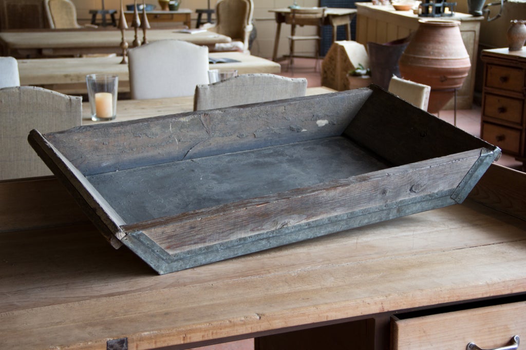 Vintage American wood and riveted zinc trough.