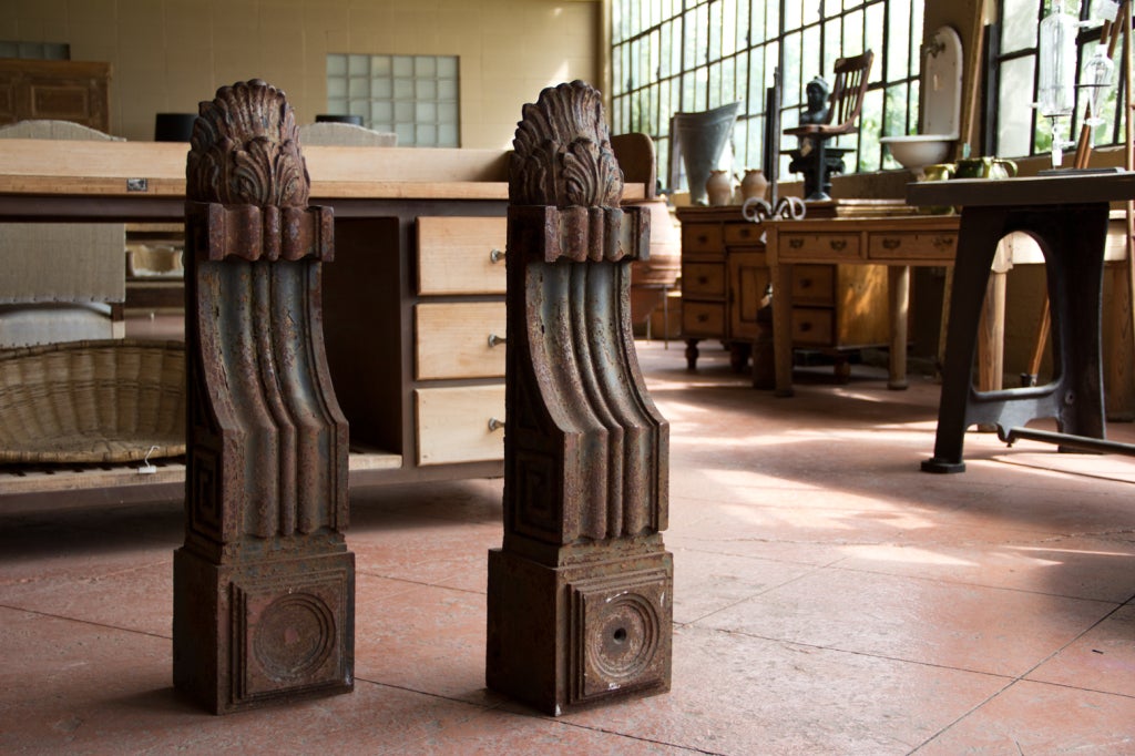 Gorgeous pair of William IV cast iron corbels of the Regency period with stunning anthemion and Greek key design elements.