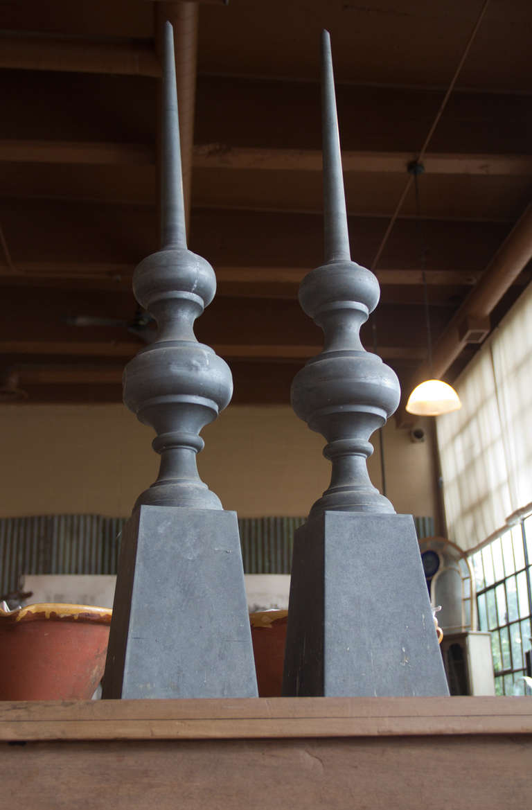 Pair Vintage French Zinc Finials In Good Condition In Calgary, Alberta