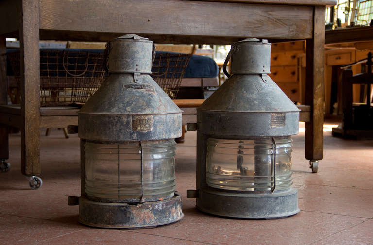 British Pair Large Vintage Nautical Lanterns