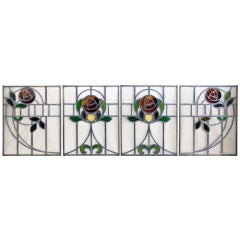 Set of 4 Art Nouveau Leaded Windows Antique Set of 4 Art Nouveau Leaded Windows