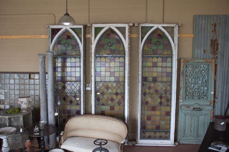 Very Large 19th Century English Stained Glass Lancet Window