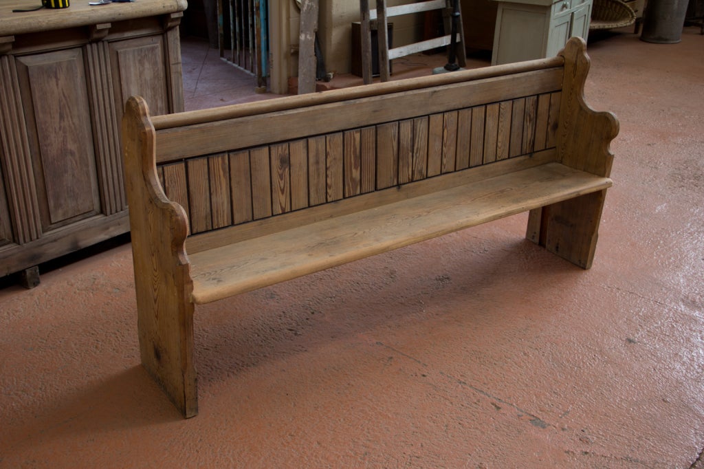 We have a great collection of these wonderful benches from a Victorian era Welsh chapel.  Choose your sizes: 4, 5 and 6 foot lengths. Size in pic is 6 ft.

They have been sanded of their old dark shellac and left for your finish (ask us about our