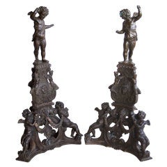 A Pair of 19th Century Italian Bronze Andirons