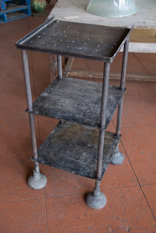 English Vintage Industrial Iron 3-Tiered Shelf 6