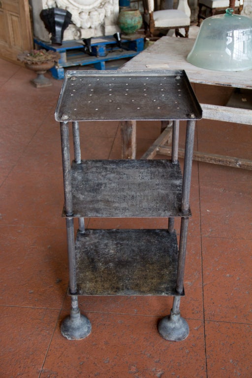 20th Century English Vintage Industrial Iron 3-Tiered Shelf